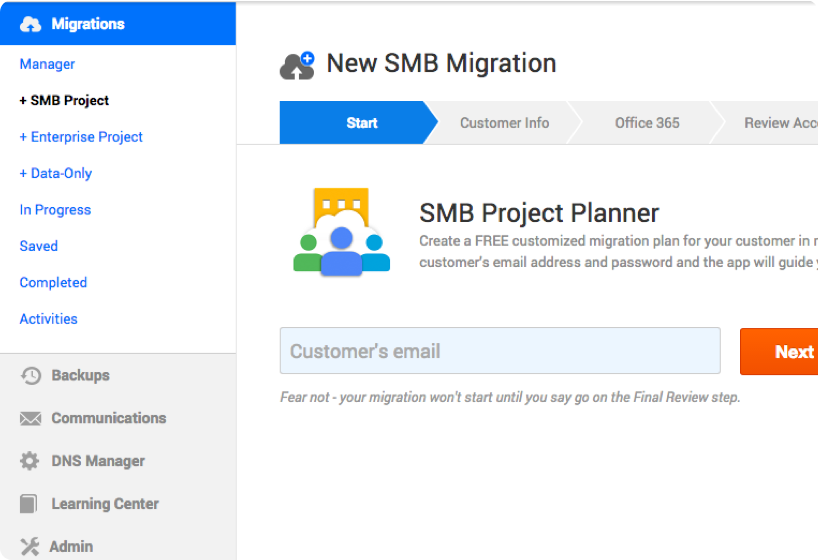 new smb migration dashboard